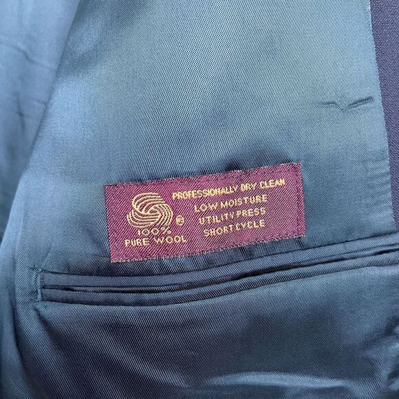 Jos A Bank Kent Hopsack Blazer Navy Blue Gold Buttons Wool Single Vent Mens 46L - Picture 11 of 12